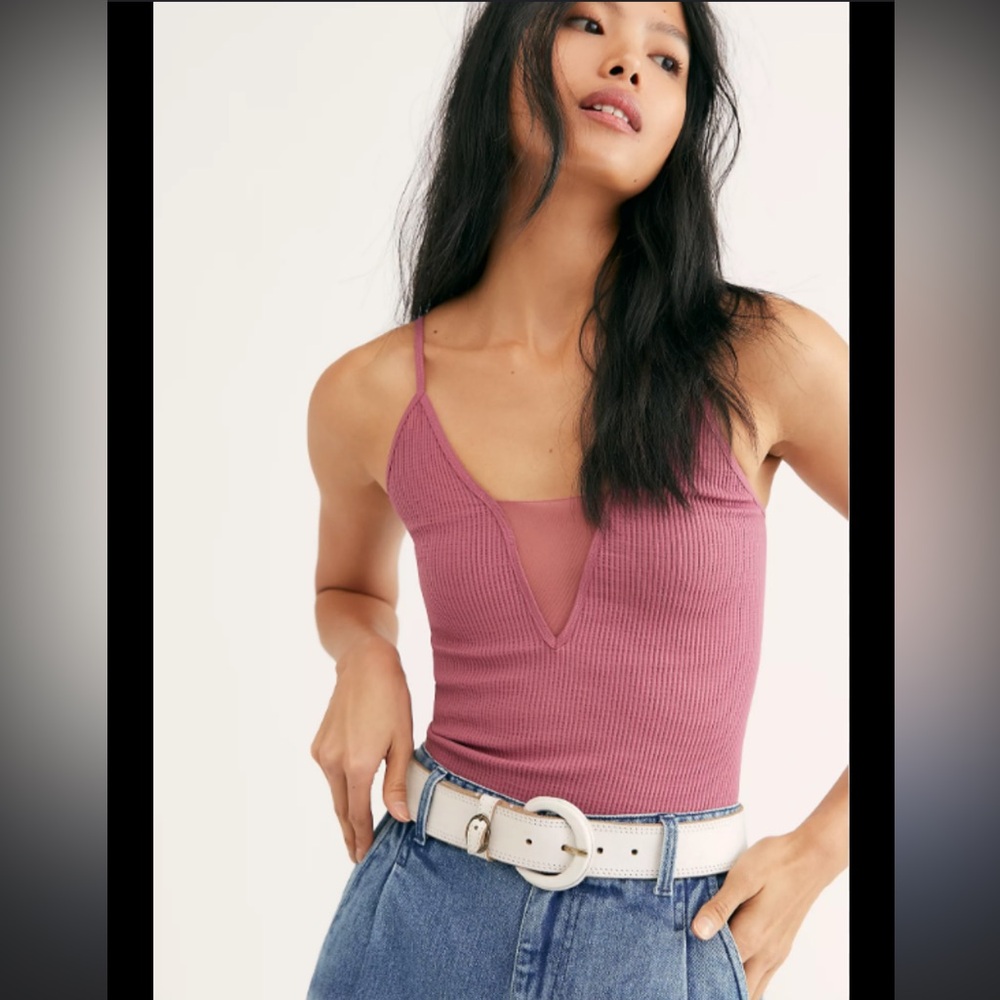 Free People Fitted Pink Ribbed Camisole